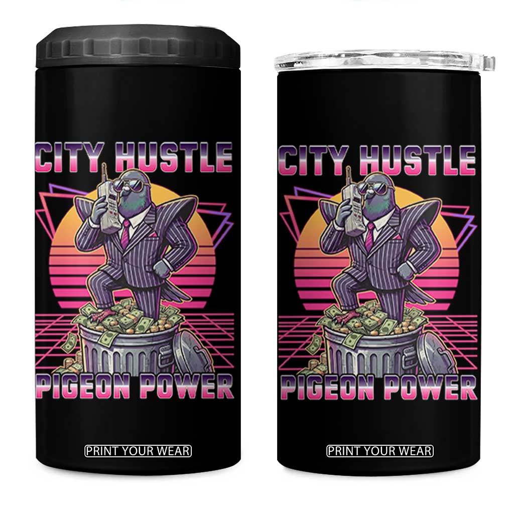 Retro City Hustle Pigeon Power 4 in 1 Can Cooler Tumbler Funny 80s Style Money Bird Gangsta TS02 One Size: 16 oz Black Print Your Wear