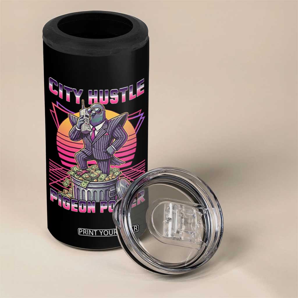 Retro City Hustle Pigeon Power 4 in 1 Can Cooler Tumbler Funny 80s Style Money Bird Gangsta TS02 Print Your Wear