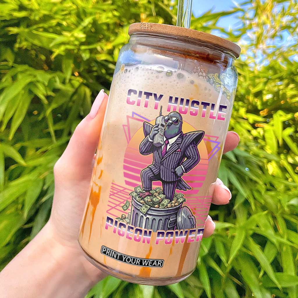 Retro City Hustle Pigeon Power Glass Can Funny 80s Style Money Bird Gangsta TS02 Black Print Your Wear