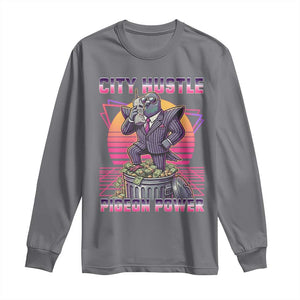 Retro City Hustle Pigeon Power Long Sleeve Shirt Funny 80s Style Money Bird Gangsta TS02 Charcoal Print Your Wear