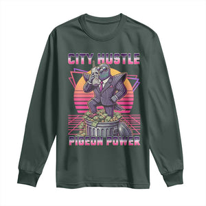 Retro City Hustle Pigeon Power Long Sleeve Shirt Funny 80s Style Money Bird Gangsta TS02 Dark Forest Green Print Your Wear