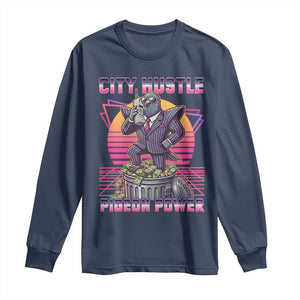 Retro City Hustle Pigeon Power Long Sleeve Shirt Funny 80s Style Money Bird Gangsta TS02 Navy Print Your Wear