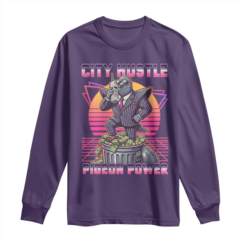 Retro City Hustle Pigeon Power Long Sleeve Shirt Funny 80s Style Money Bird Gangsta TS02 Purple Print Your Wear