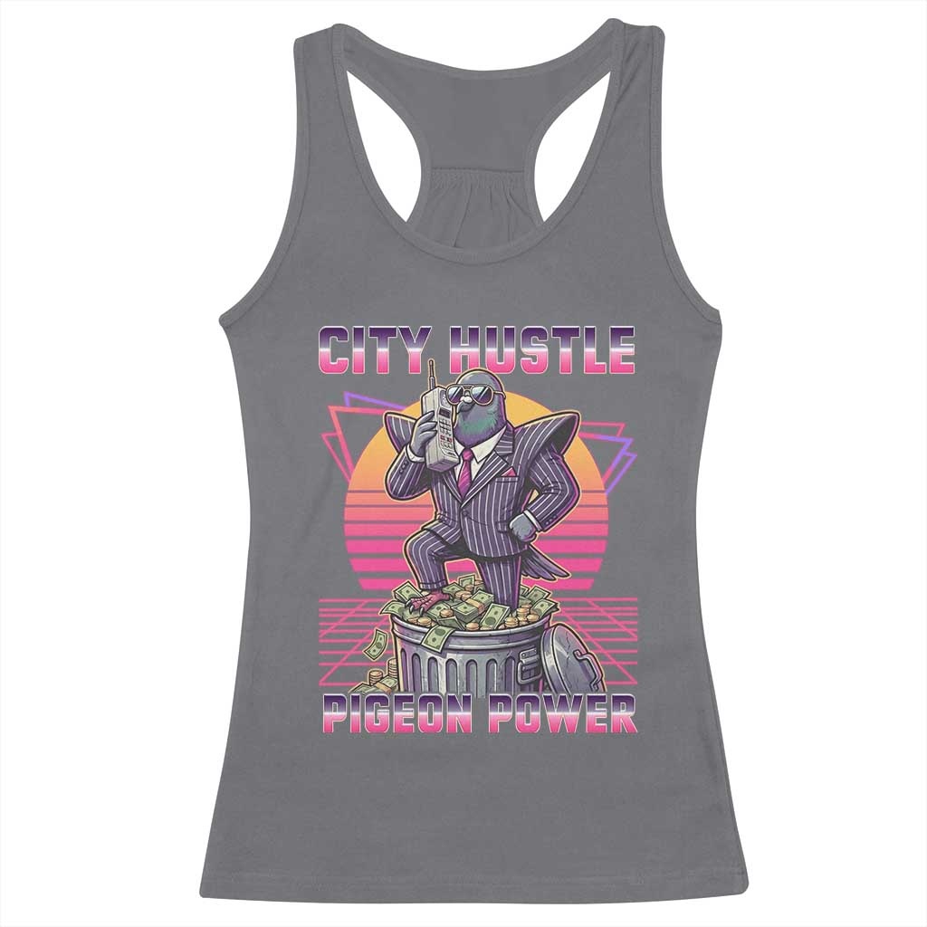 Retro City Hustle Pigeon Power Racerback Tank Top Funny 80s Style Money Bird Gangsta TS02 Charcoal Print Your Wear