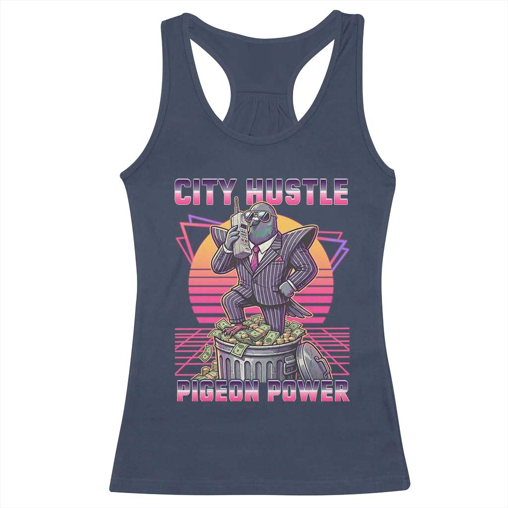 Retro City Hustle Pigeon Power Racerback Tank Top Funny 80s Style Money Bird Gangsta TS02 Navy Print Your Wear