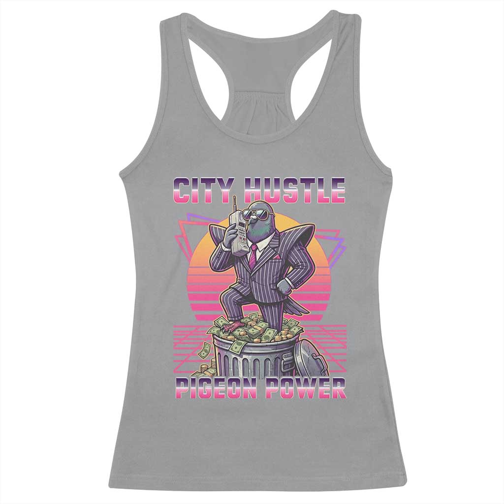 Retro City Hustle Pigeon Power Racerback Tank Top Funny 80s Style Money Bird Gangsta TS02 Sport Gray Print Your Wear