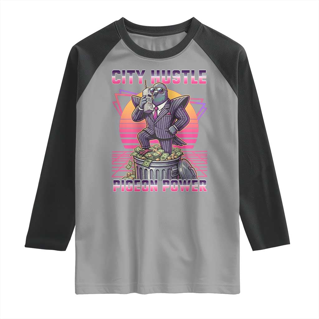 Retro City Hustle Pigeon Power Raglan Shirt Funny 80s Style Money Bird Gangsta TS02 Sport Gray Black Print Your Wear