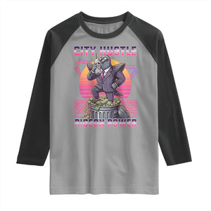 Retro City Hustle Pigeon Power Raglan Shirt Funny 80s Style Money Bird Gangsta TS02 Sport Gray Black Print Your Wear