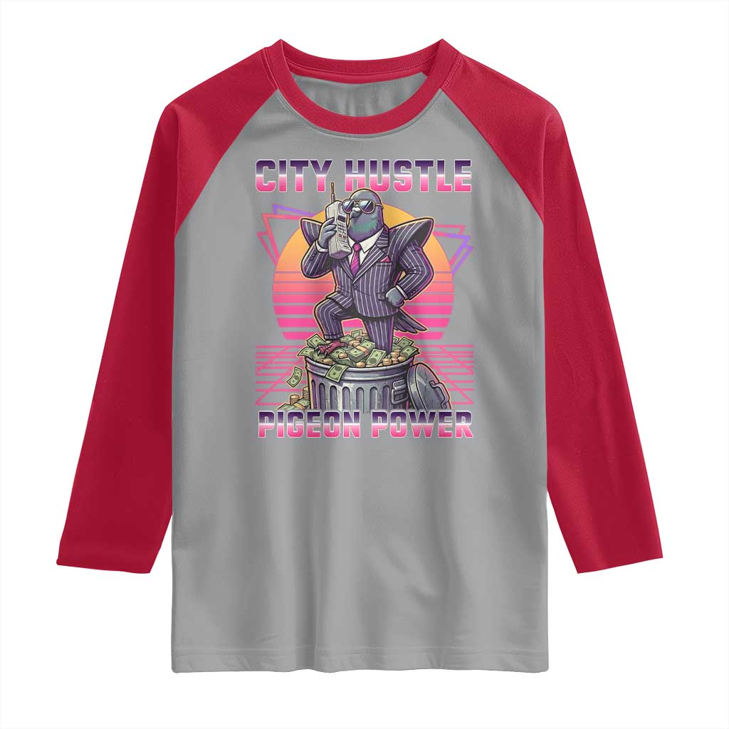 Retro City Hustle Pigeon Power Raglan Shirt Funny 80s Style Money Bird Gangsta TS02 Sport Gray Red Print Your Wear