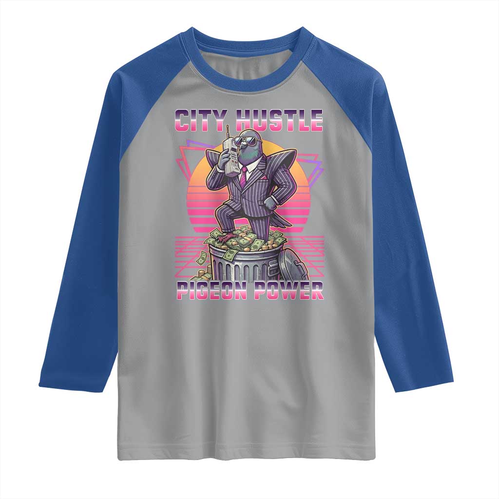 Retro City Hustle Pigeon Power Raglan Shirt Funny 80s Style Money Bird Gangsta TS02 Sport Gray Royal Print Your Wear