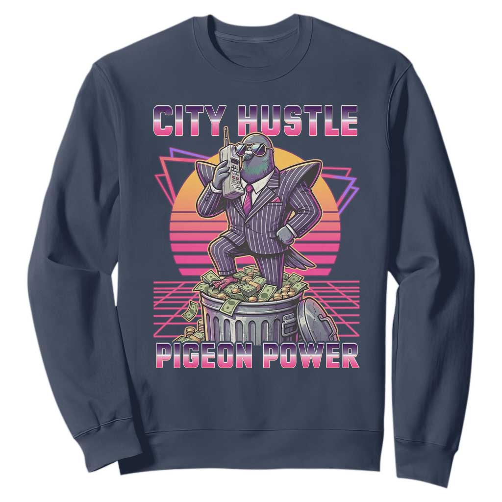 Retro City Hustle Pigeon Power Sweatshirt Funny 80s Style Money Bird Gangsta TS02 Navy Print Your Wear