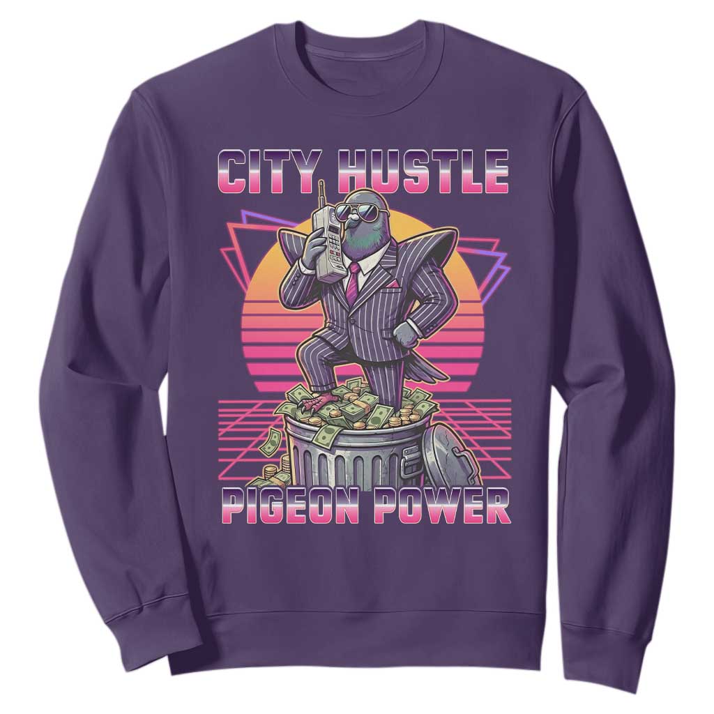 Retro City Hustle Pigeon Power Sweatshirt Funny 80s Style Money Bird Gangsta TS02 Purple Print Your Wear