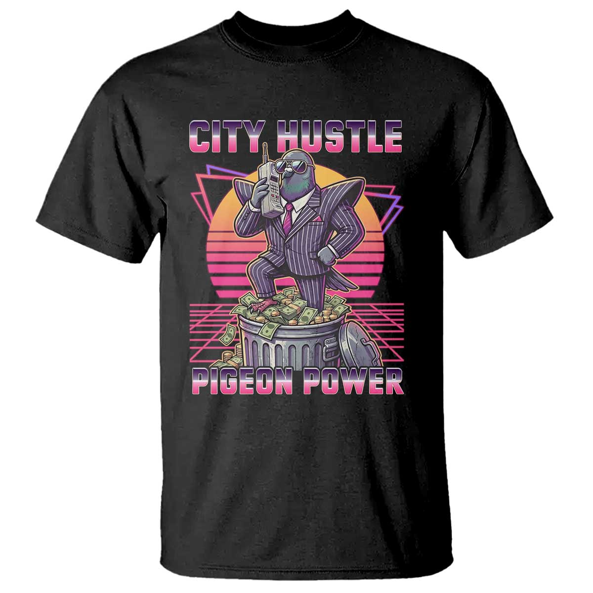 Retro City Hustle Pigeon Power T Shirt Funny 80s Style Money Bird Gangsta TS02 Black Print Your Wear