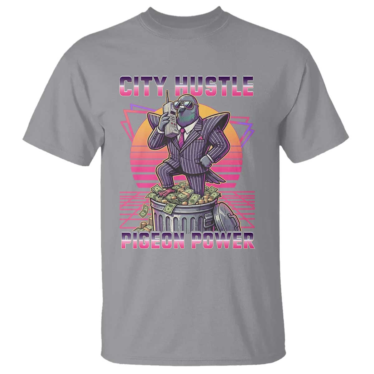 Retro City Hustle Pigeon Power T Shirt Funny 80s Style Money Bird Gangsta TS02 Sport Gray Print Your Wear