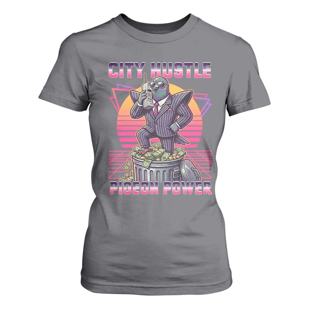 Retro City Hustle Pigeon Power T Shirt For Women Funny 80s Style Money Bird Gangsta TS02 Charcoal Print Your Wear