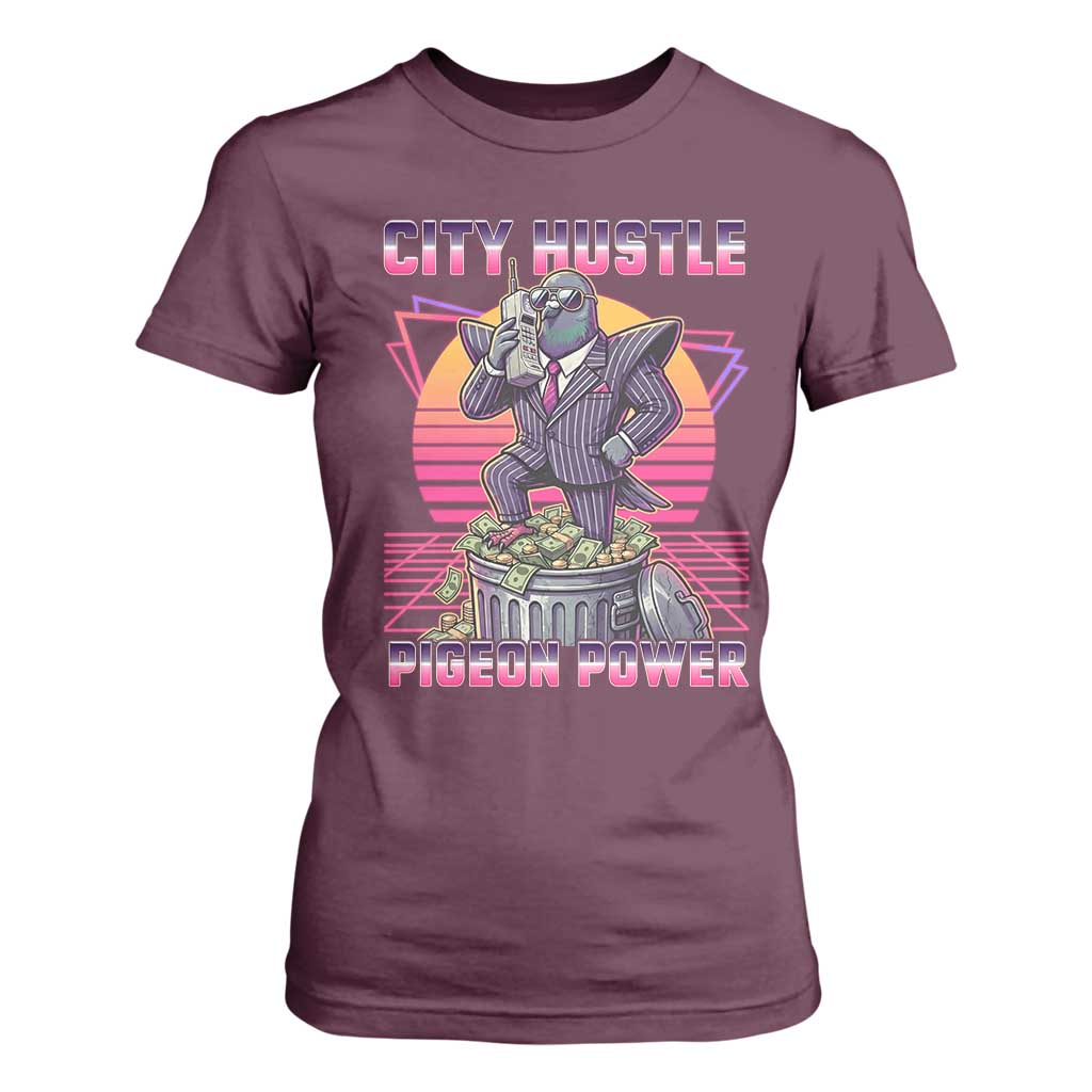 Retro City Hustle Pigeon Power T Shirt For Women Funny 80s Style Money Bird Gangsta TS02 Maroon Print Your Wear
