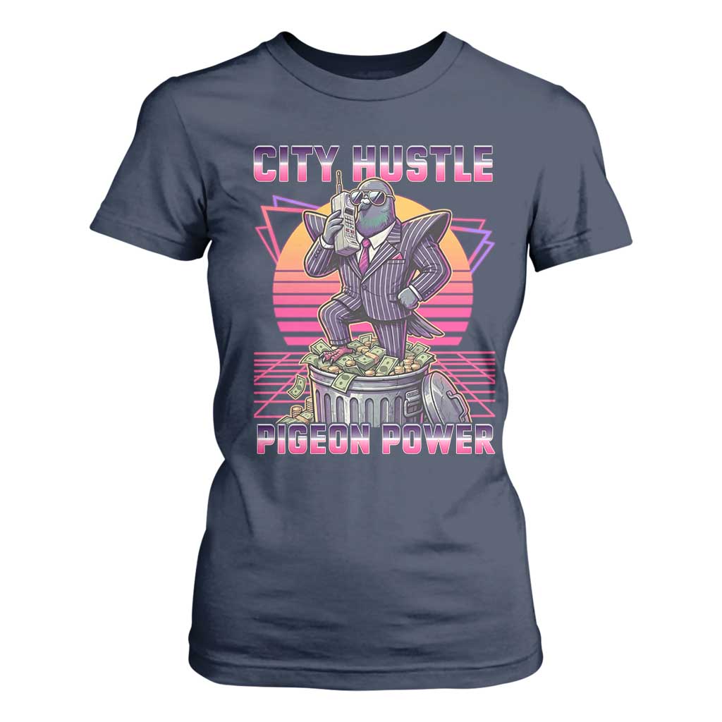 Retro City Hustle Pigeon Power T Shirt For Women Funny 80s Style Money Bird Gangsta TS02 Navy Print Your Wear