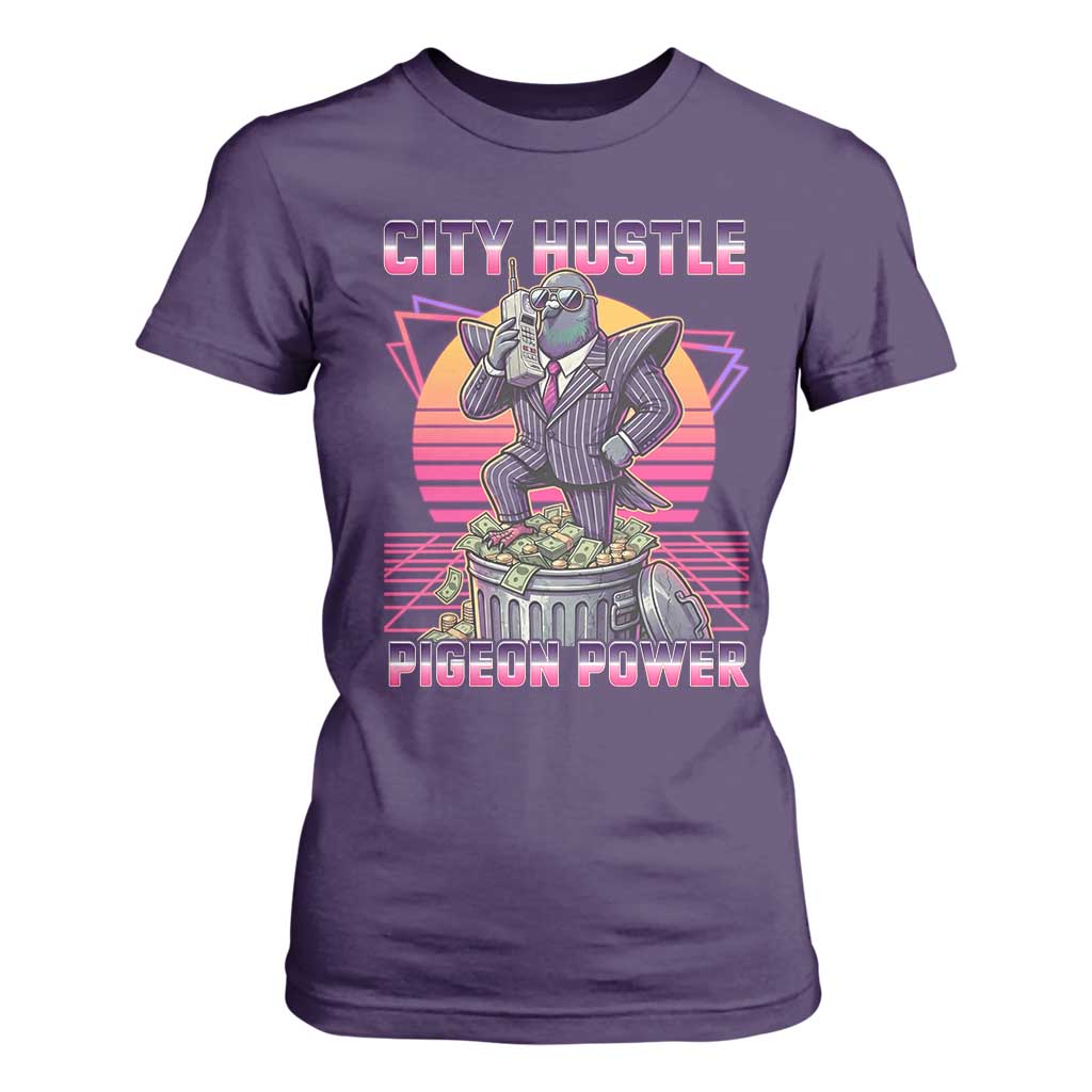 Retro City Hustle Pigeon Power T Shirt For Women Funny 80s Style Money Bird Gangsta TS02 Purple Print Your Wear