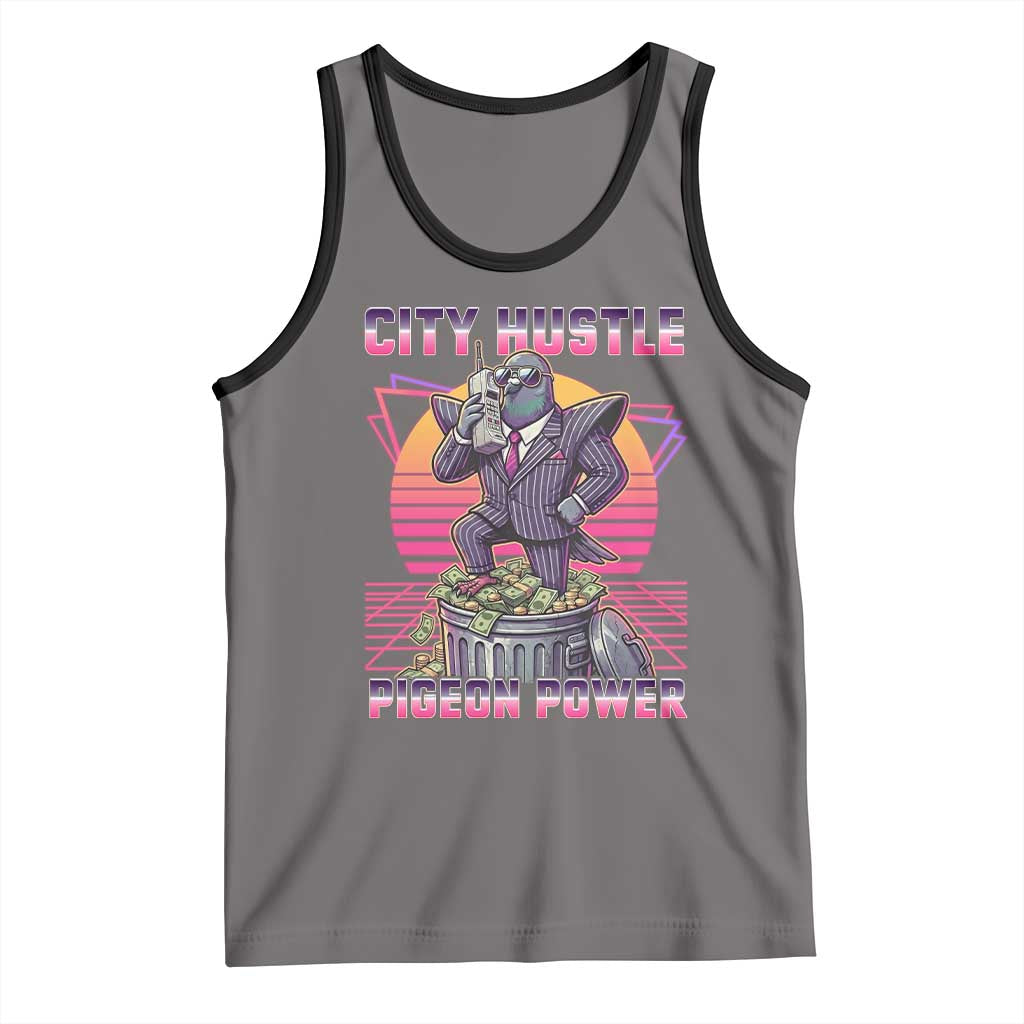 Retro City Hustle Pigeon Power Tank Top Funny 80s Style Money Bird Gangsta TS02 Deep Heather Black Print Your Wear