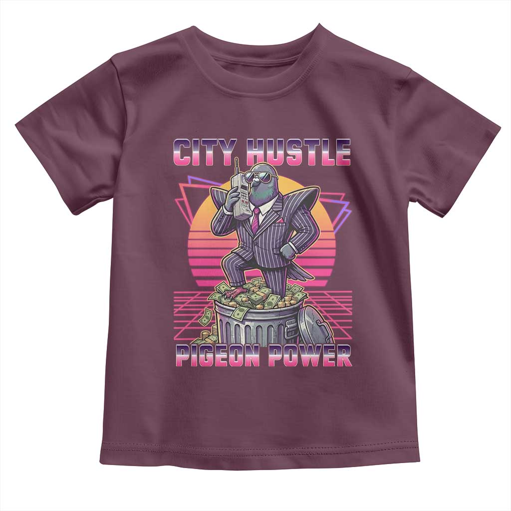 Retro City Hustle Pigeon Power Toddler T Shirt Funny 80s Style Money Bird Gangsta TS02 Maroon Print Your Wear