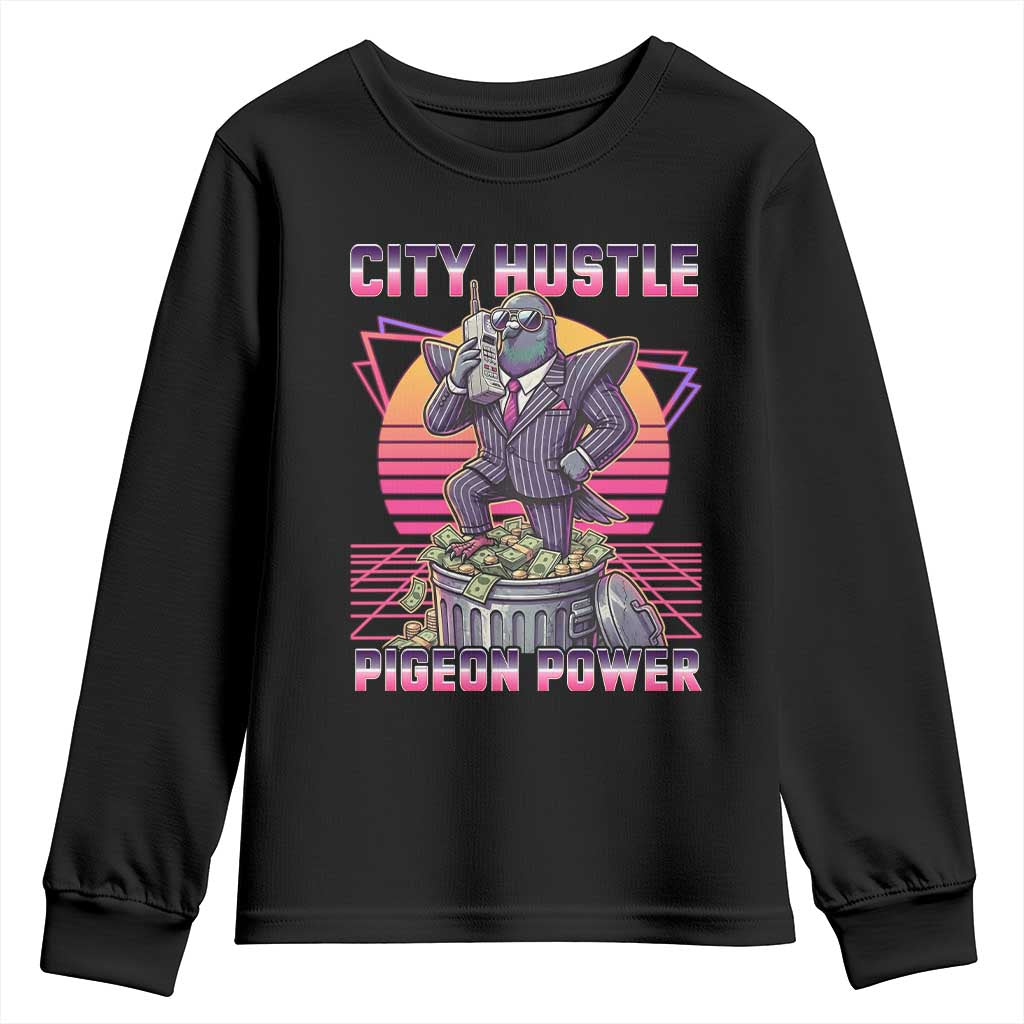 Retro City Hustle Pigeon Power Youth Sweatshirt Funny 80s Style Money Bird Gangsta TS02 Black Print Your Wear