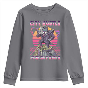Retro City Hustle Pigeon Power Youth Sweatshirt Funny 80s Style Money Bird Gangsta TS02 Charcoal Print Your Wear