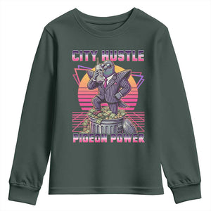 Retro City Hustle Pigeon Power Youth Sweatshirt Funny 80s Style Money Bird Gangsta TS02 Dark Forest Green Print Your Wear