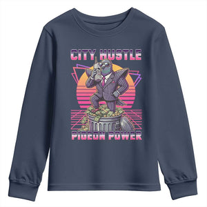 Retro City Hustle Pigeon Power Youth Sweatshirt Funny 80s Style Money Bird Gangsta TS02 Navy Print Your Wear