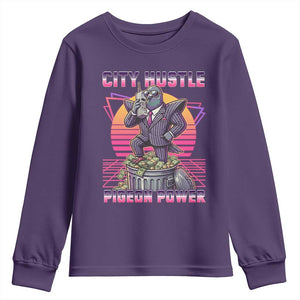 Retro City Hustle Pigeon Power Youth Sweatshirt Funny 80s Style Money Bird Gangsta TS02 Purple Print Your Wear