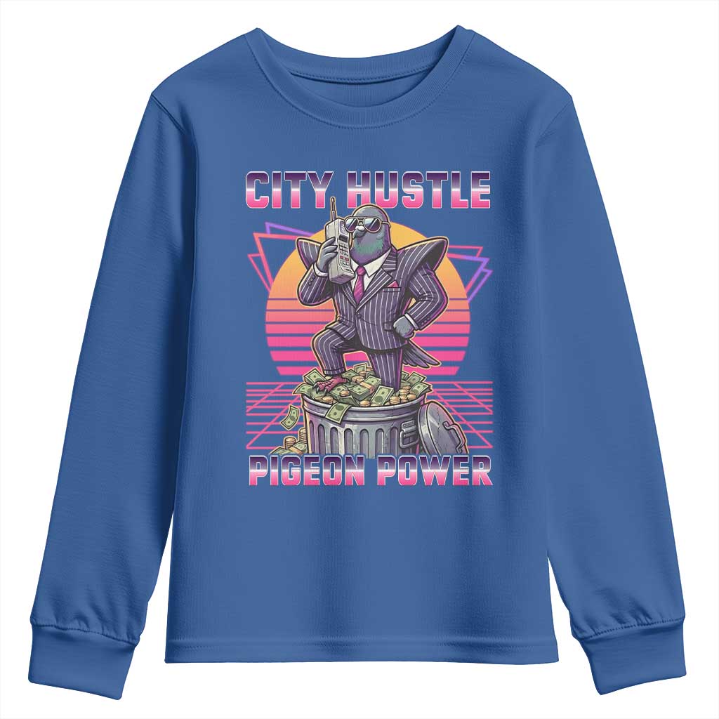 Retro City Hustle Pigeon Power Youth Sweatshirt Funny 80s Style Money Bird Gangsta TS02 Royal Blue Print Your Wear