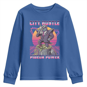 Retro City Hustle Pigeon Power Youth Sweatshirt Funny 80s Style Money Bird Gangsta TS02 Royal Blue Print Your Wear