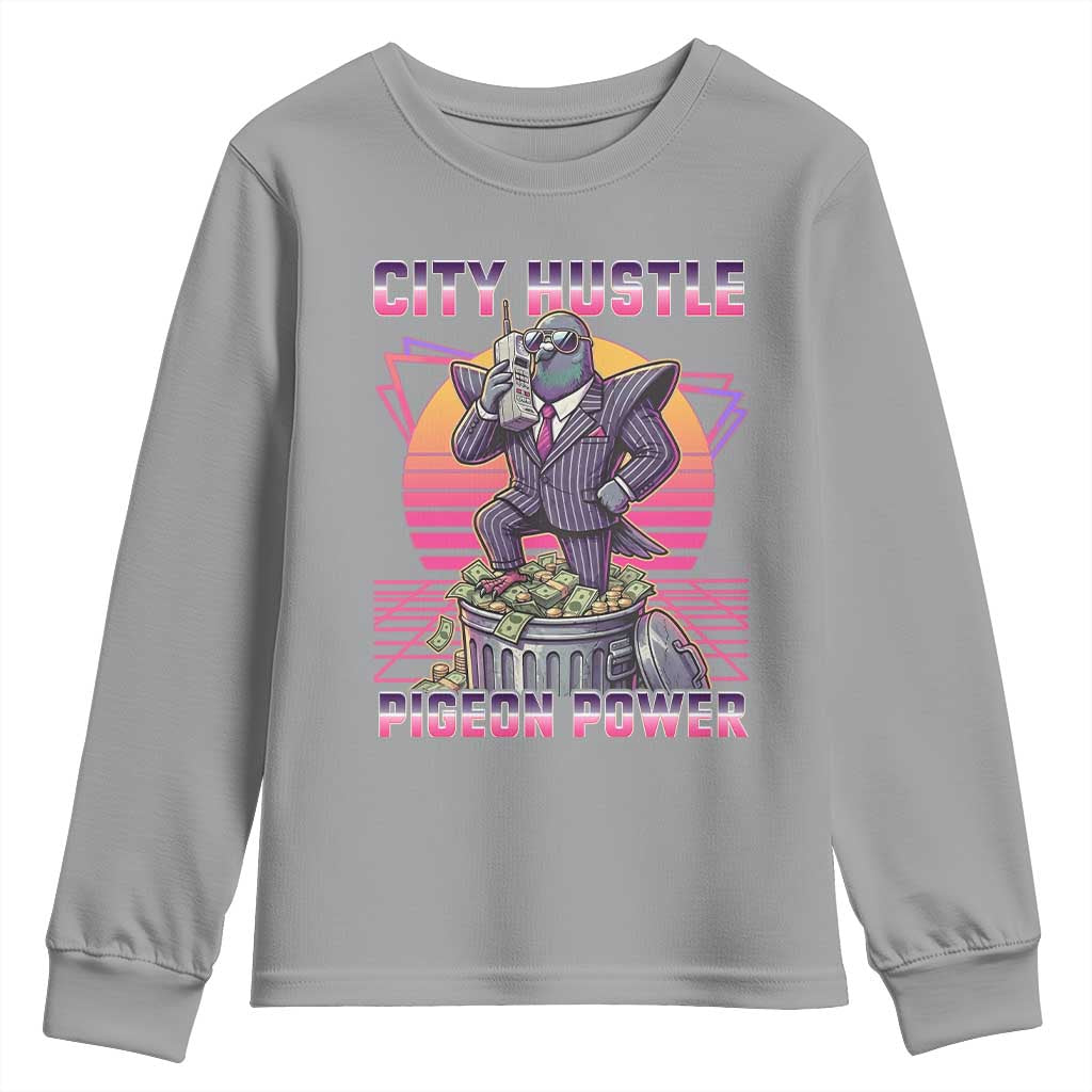 Retro City Hustle Pigeon Power Youth Sweatshirt Funny 80s Style Money Bird Gangsta TS02 Sport Gray Print Your Wear
