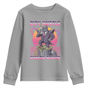 Retro City Hustle Pigeon Power Youth Sweatshirt Funny 80s Style Money Bird Gangsta TS02 Sport Gray Print Your Wear