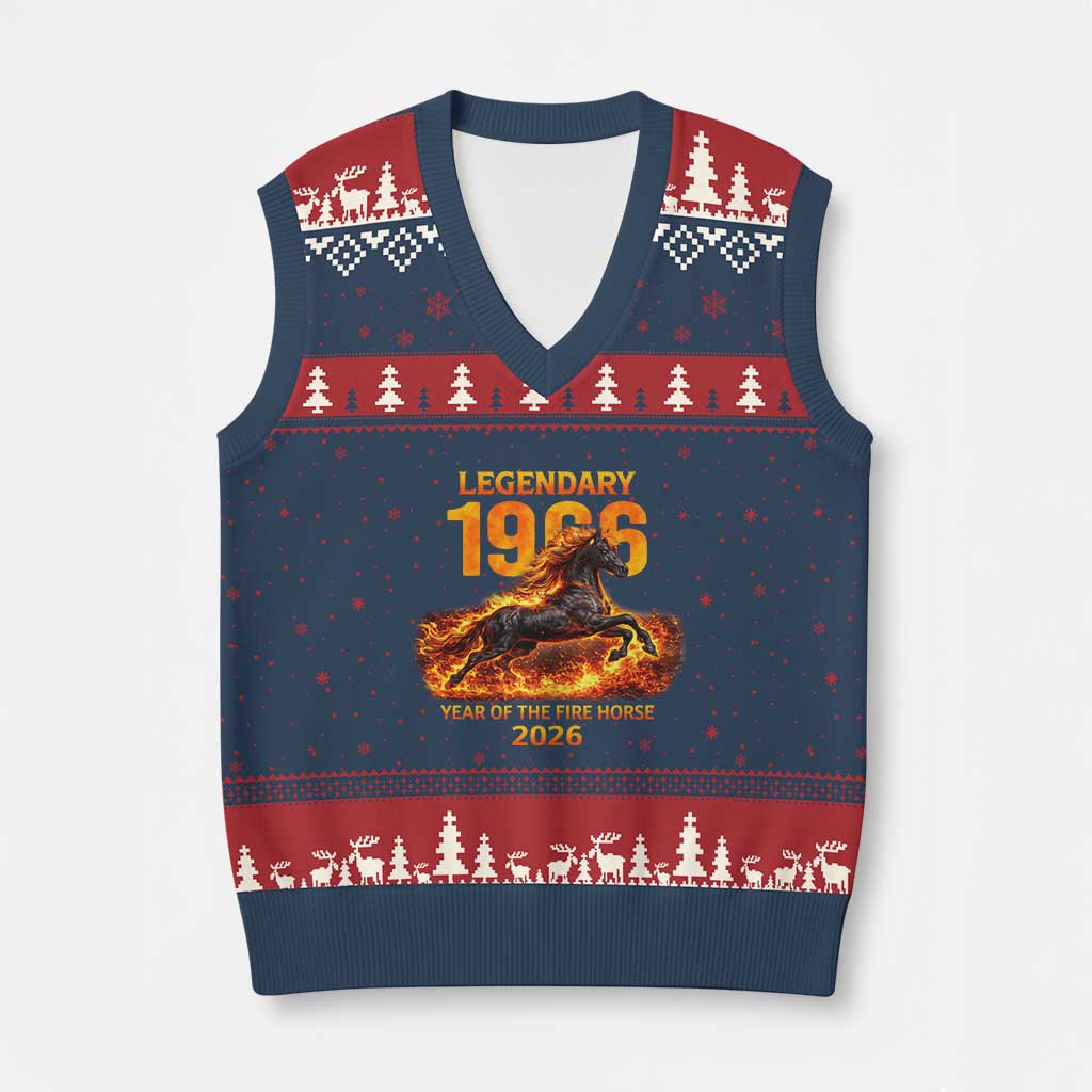 Legendary 1966 Year of the Fire Horse V-Neck Knit Sweater Vest Fiery 2026 Zodiac Birthday Gift TS02 Navy Red Print Your Wear