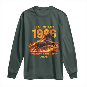 Legendary 1966 Year of the Fire Horse Long Sleeve Shirt Fiery 2026 Zodiac Birthday Gift TS02 Dark Forest Green Print Your Wear
