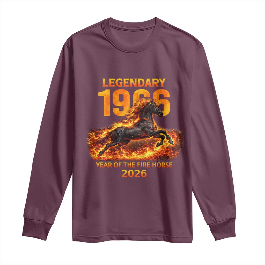 Legendary 1966 Year of the Fire Horse Long Sleeve Shirt Fiery 2026 Zodiac Birthday Gift TS02 Maroon Print Your Wear