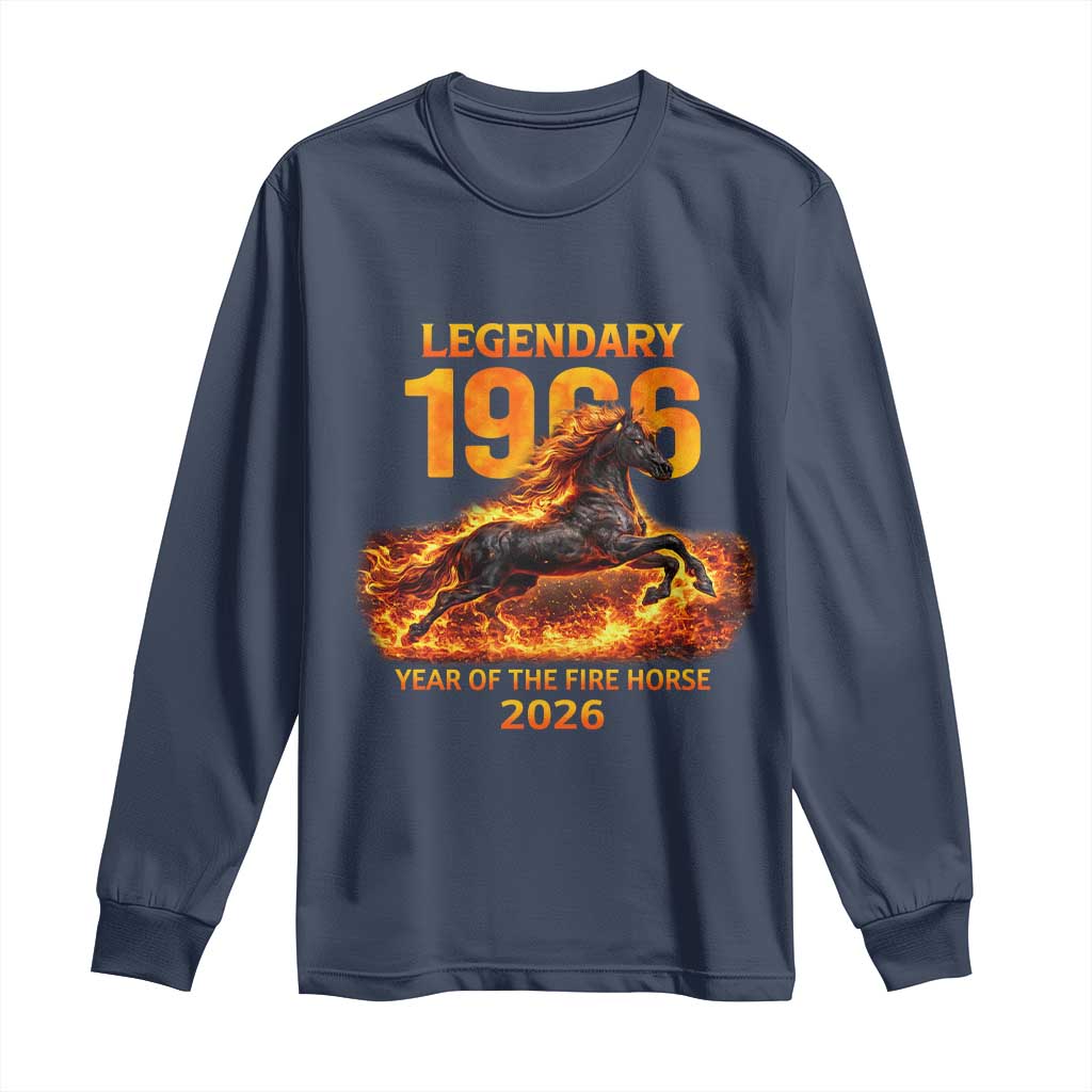 Legendary 1966 Year of the Fire Horse Long Sleeve Shirt Fiery 2026 Zodiac Birthday Gift TS02 Navy Print Your Wear
