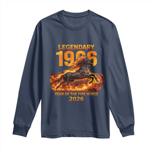 Legendary 1966 Year of the Fire Horse Long Sleeve Shirt Fiery 2026 Zodiac Birthday Gift TS02 Navy Print Your Wear