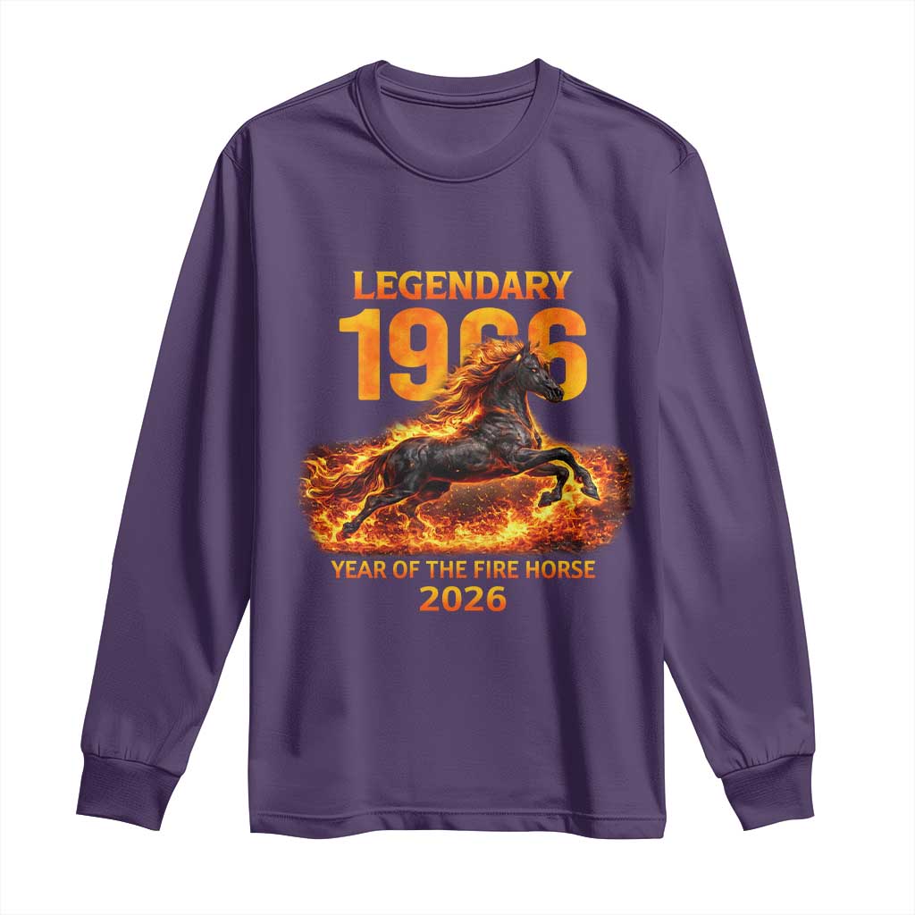 Legendary 1966 Year of the Fire Horse Long Sleeve Shirt Fiery 2026 Zodiac Birthday Gift TS02 Purple Print Your Wear