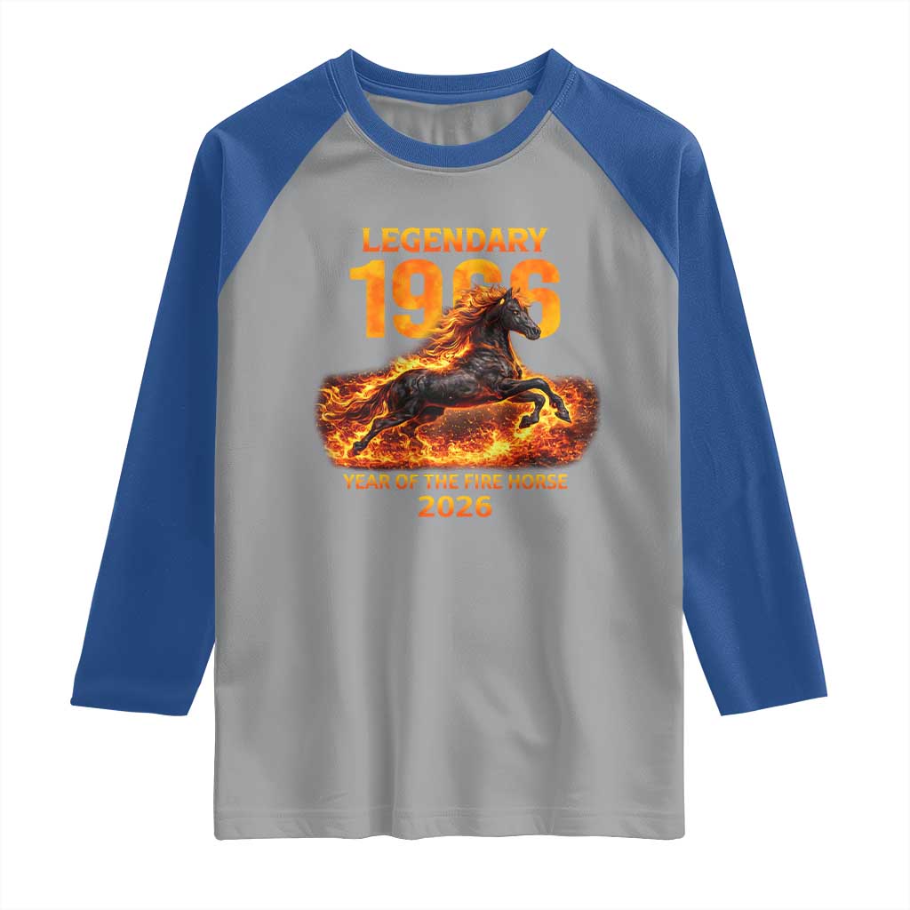 Legendary 1966 Year of the Fire Horse Raglan Shirt Fiery 2026 Zodiac Birthday Gift TS02 Sport Gray Royal Print Your Wear