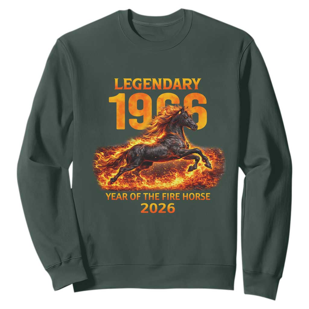 Legendary 1966 Year of the Fire Horse Sweatshirt Fiery 2026 Zodiac Birthday Gift TS02 Dark Forest Green Print Your Wear