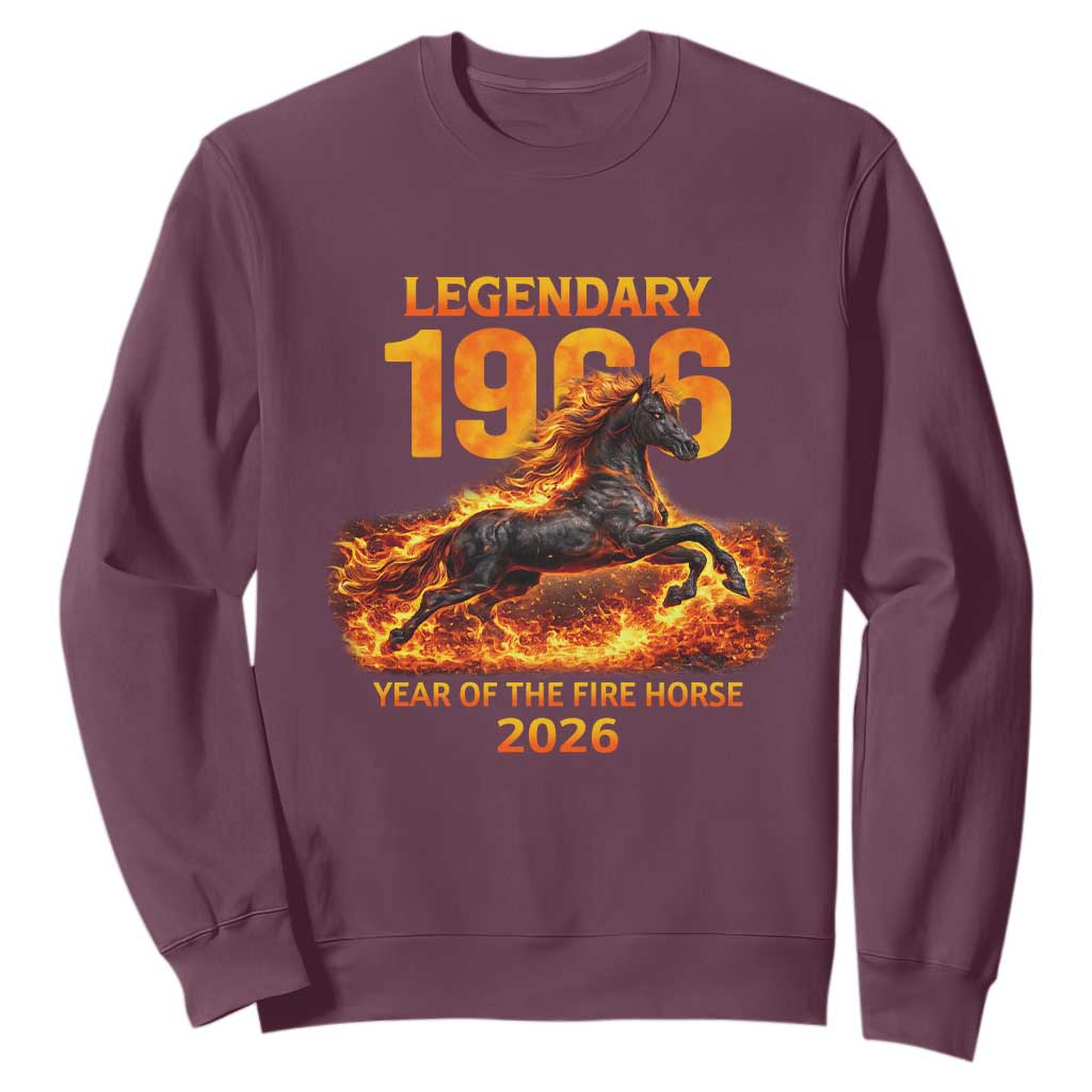 Legendary 1966 Year of the Fire Horse Sweatshirt Fiery 2026 Zodiac Birthday Gift TS02 Maroon Print Your Wear