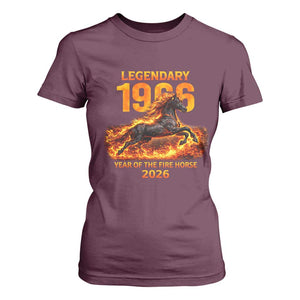Legendary 1966 Year of the Fire Horse T Shirt For Women - Fiery 2026 Zodiac Birthday Gift TS02 Maroon Print Your Wear