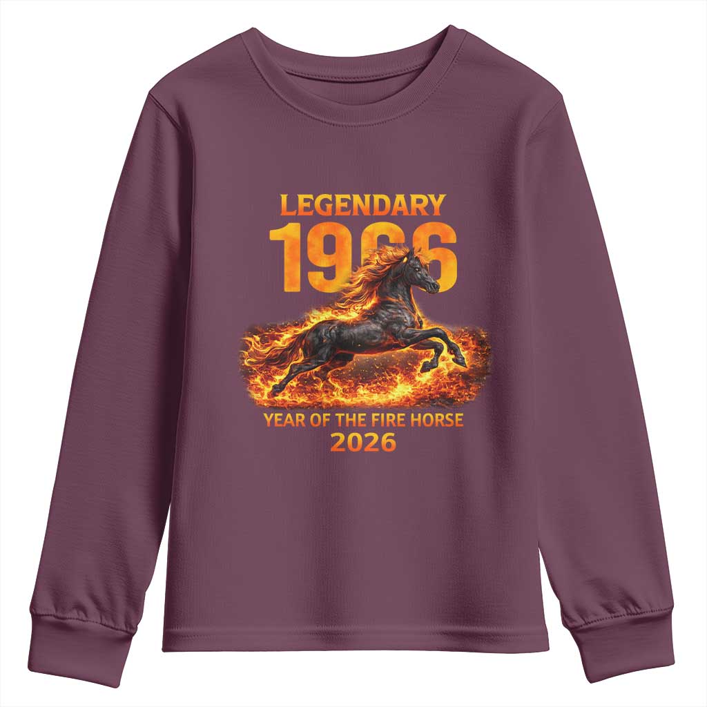 Legendary 1966 Year of the Fire Horse Youth Sweatshirt Fiery 2026 Zodiac Birthday Gift TS02 Maroon Print Your Wear