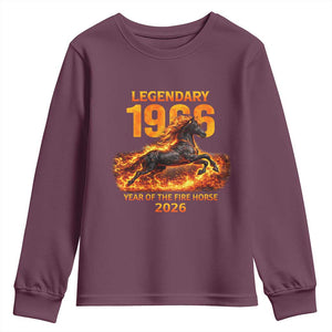 Legendary 1966 Year of the Fire Horse Youth Sweatshirt Fiery 2026 Zodiac Birthday Gift TS02 Maroon Print Your Wear