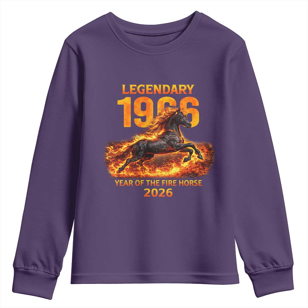 Legendary 1966 Year of the Fire Horse Youth Sweatshirt Fiery 2026 Zodiac Birthday Gift TS02 Purple Print Your Wear