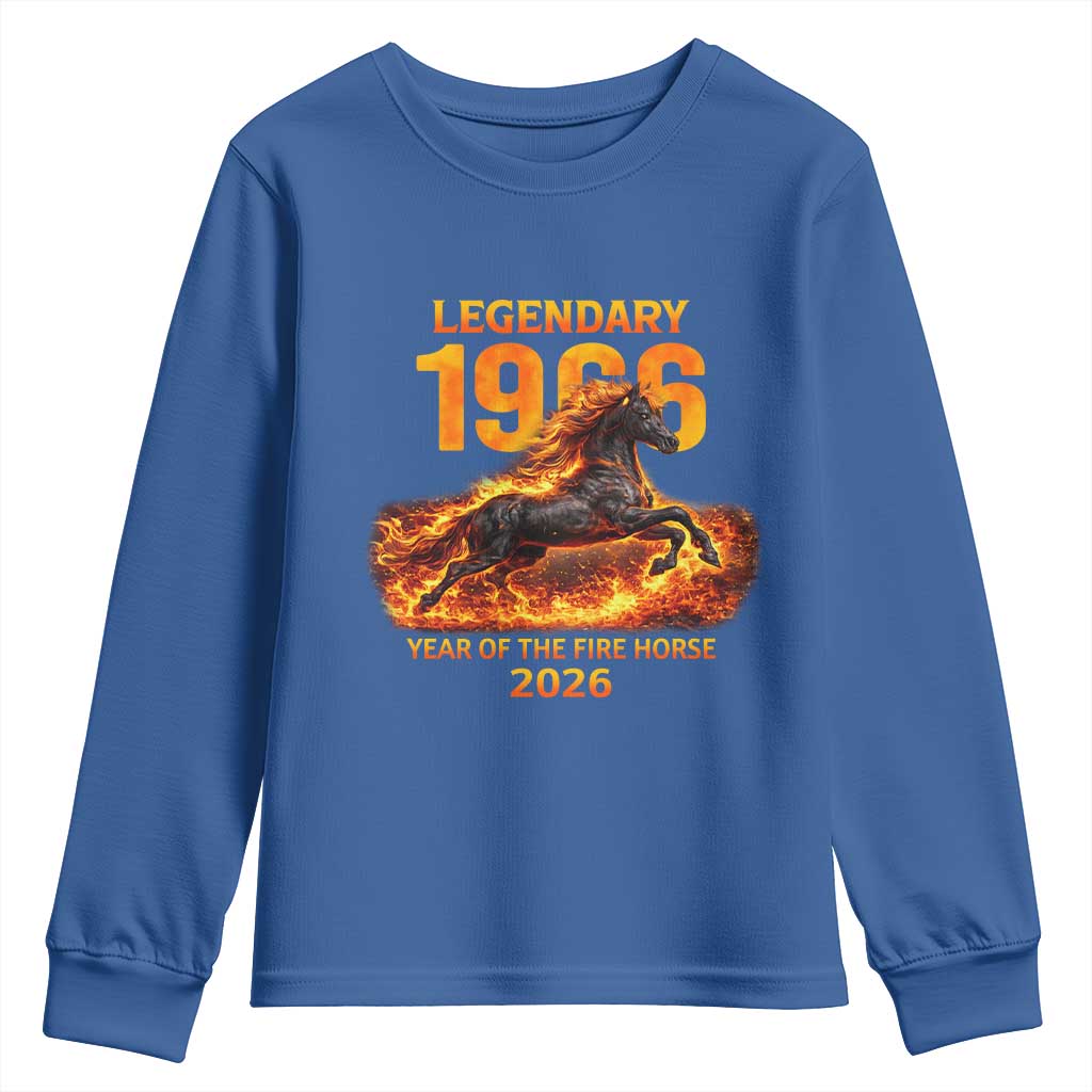 Legendary 1966 Year of the Fire Horse Youth Sweatshirt Fiery 2026 Zodiac Birthday Gift TS02 Royal Blue Print Your Wear