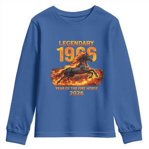 Legendary 1966 Year of the Fire Horse Youth Sweatshirt Fiery 2026 Zodiac Birthday Gift TS02 Royal Blue Print Your Wear