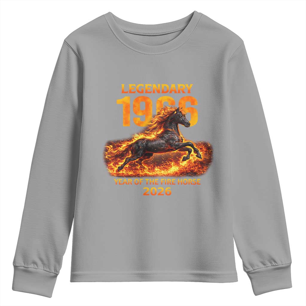 Legendary 1966 Year of the Fire Horse Youth Sweatshirt Fiery 2026 Zodiac Birthday Gift TS02 Sport Gray Print Your Wear