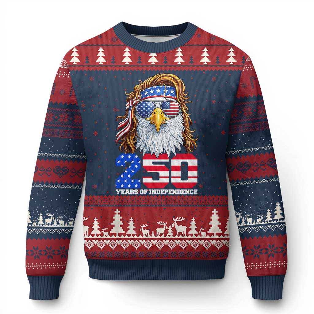 250 Years of Independece Patriotic Eagle Ugly Christmas Sweater 1776 2026 USA Flag 4th of July Semiquincentennial TS02 Navy Red Print Your Wear
